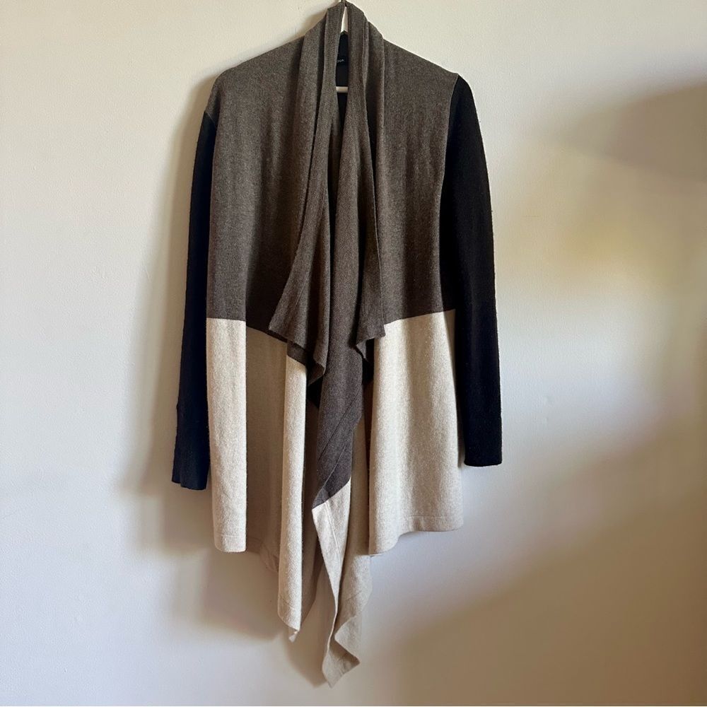 Aqua Cashmere Wool Color Block Open Cardigan Draped Front Size M